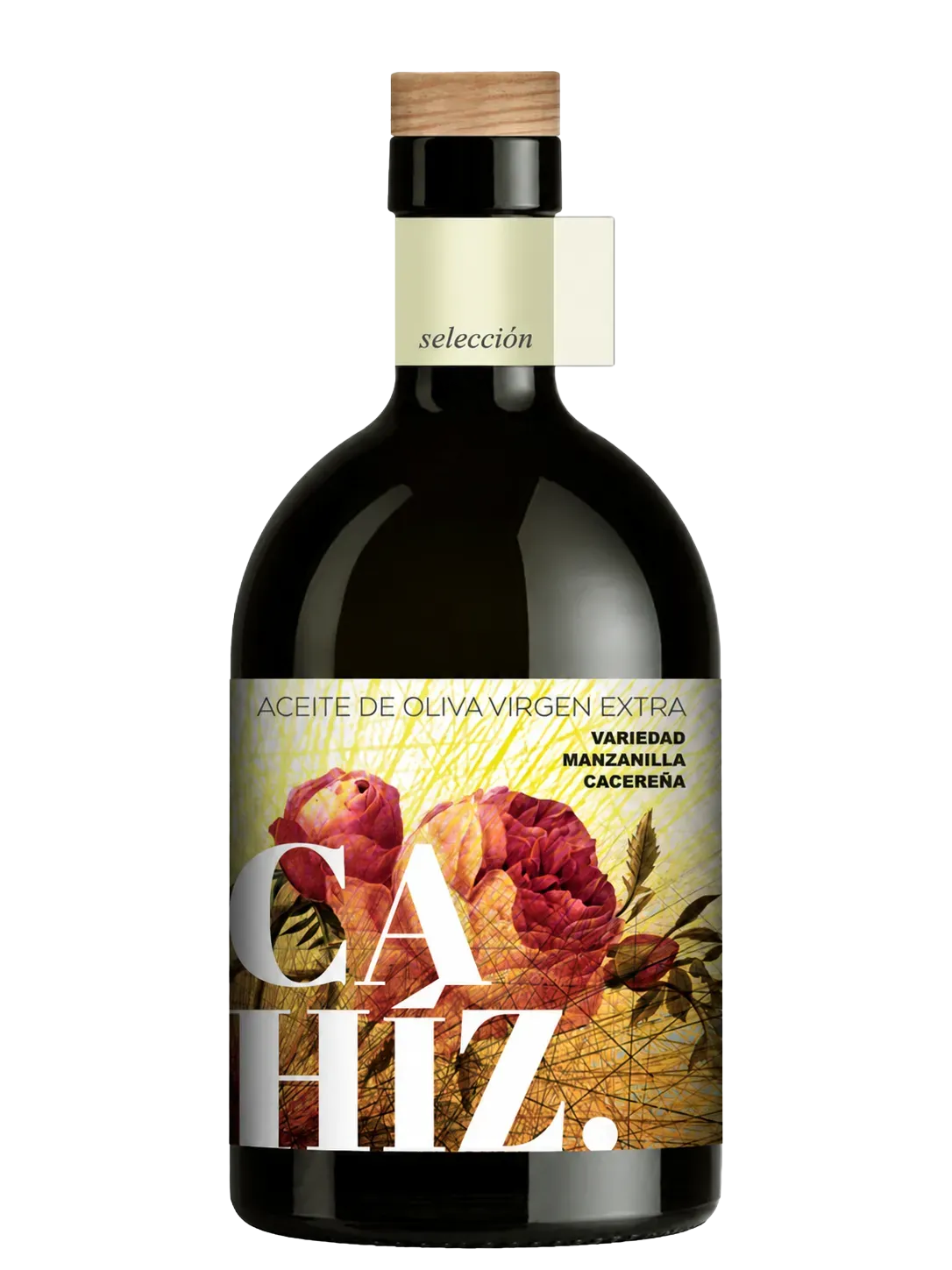 Botella premium «selección» de CAHÍZ, aceite de oliva virgen extra de la variedad Manzanilla cacereña, 500 ml